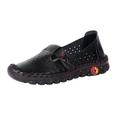 Orthopädische durchbrochene Loafer aus Kunstleder für Damen, Schwarz