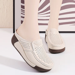 Offene Keilabsatz-Mokassins für Damen, Beige