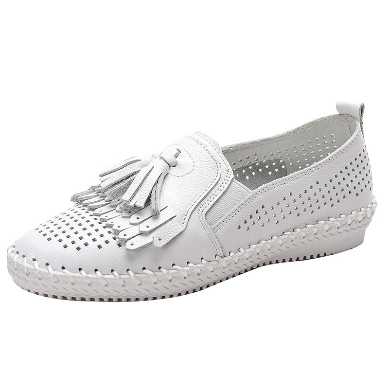 Weiche perforierte Loafer mit Quasten für Damen