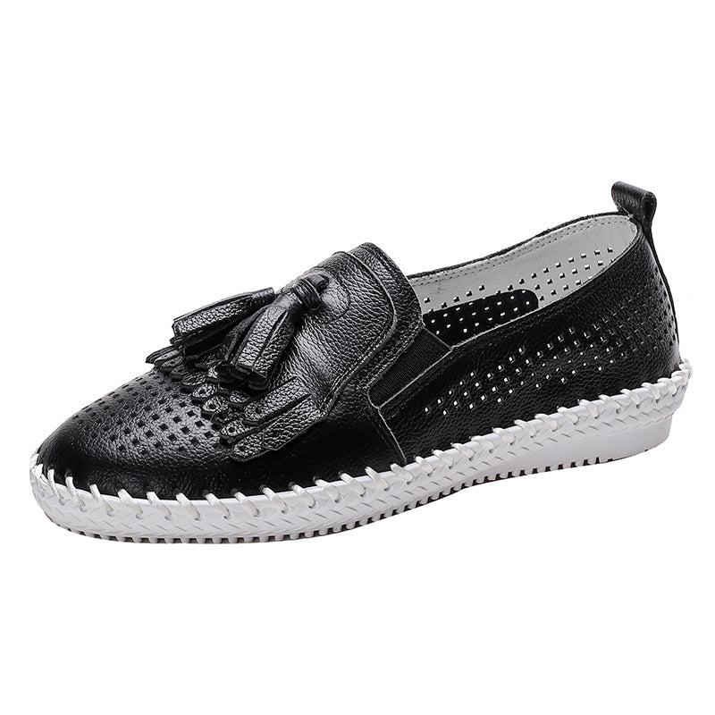 Weiche perforierte Loafer mit Quasten für Damen