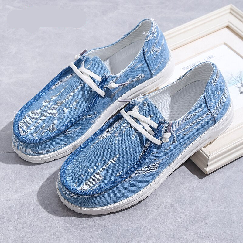 Weiche Bootsschuh-Loafer aus blauem Jeansstoff für Damen