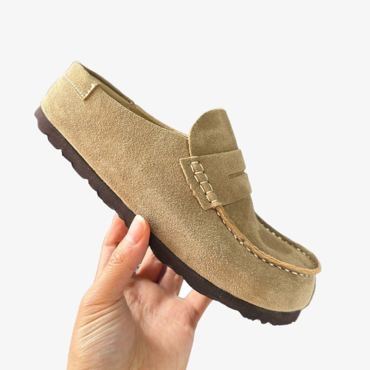 Mokassin-Clogs aus Veloursleder, Farbe Braun, Ansicht 6