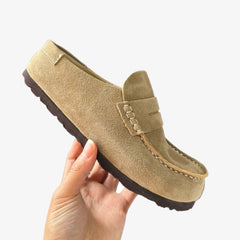 Mokassin-Clogs aus Veloursleder zum Anziehen, Sand