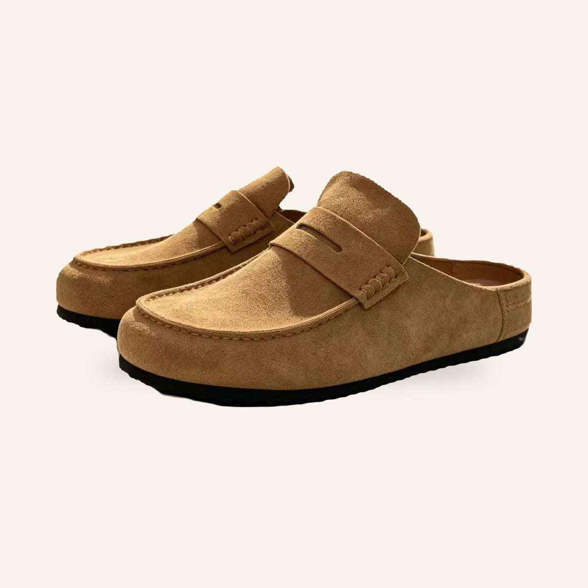 Mokassin-Clogs aus Veloursleder, Farbe Sand, Ansicht 8