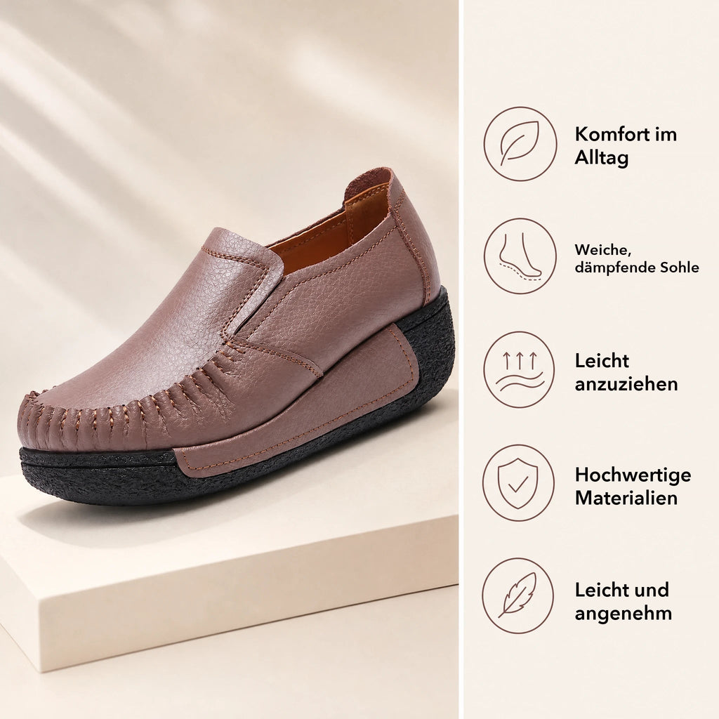 Damen Mokassin aus Glattleder mit dicker Sohle in Beige
