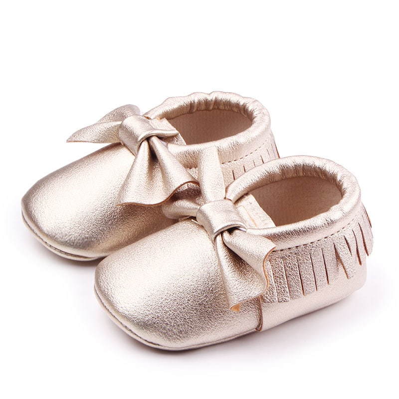 Leder-Mokassins mit großer Schleife für Baby-Mädchen