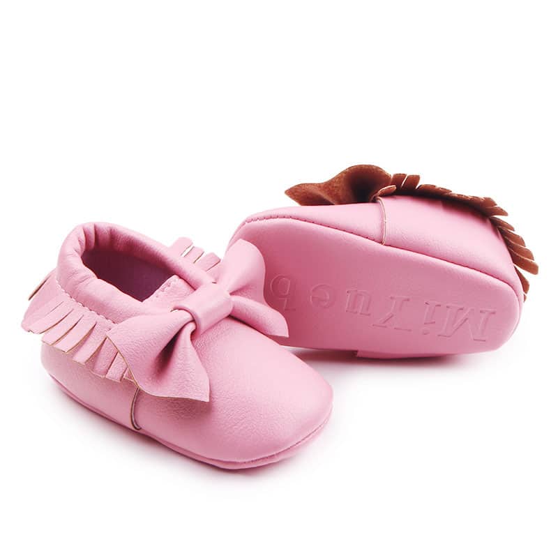 Leder-Mokassins mit großer Schleife für Baby-Mädchen