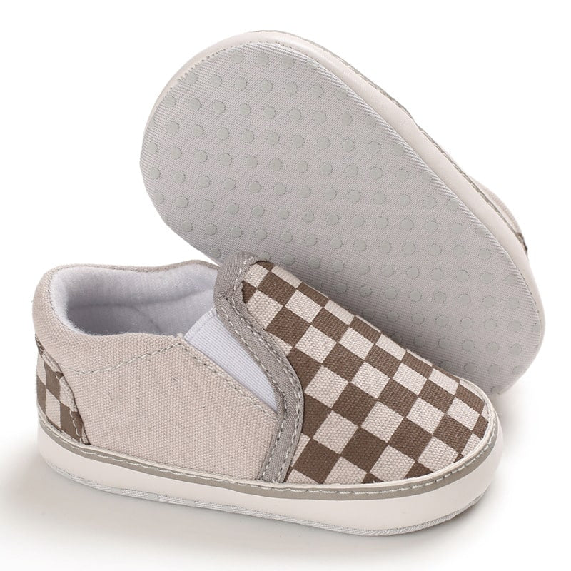 Mokassins aus Karomuster-Canvas für Babyjungen