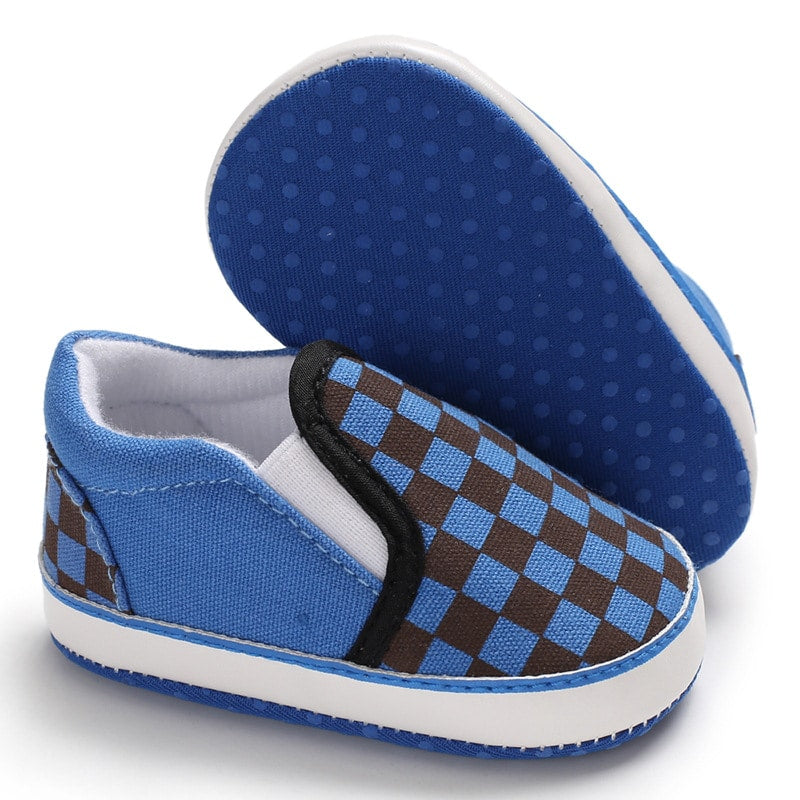 Mokassins aus Karomuster-Canvas für Babyjungen