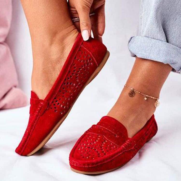 roter Mokassin aus Wildleder für Frauen