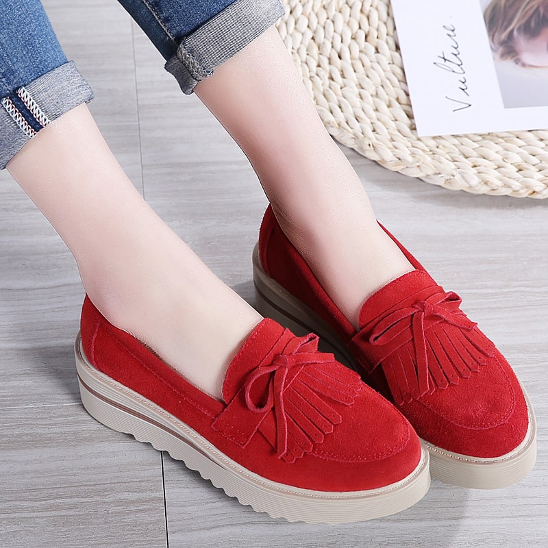 Wildleder-Loafer mit Keilabsatz-Plateau