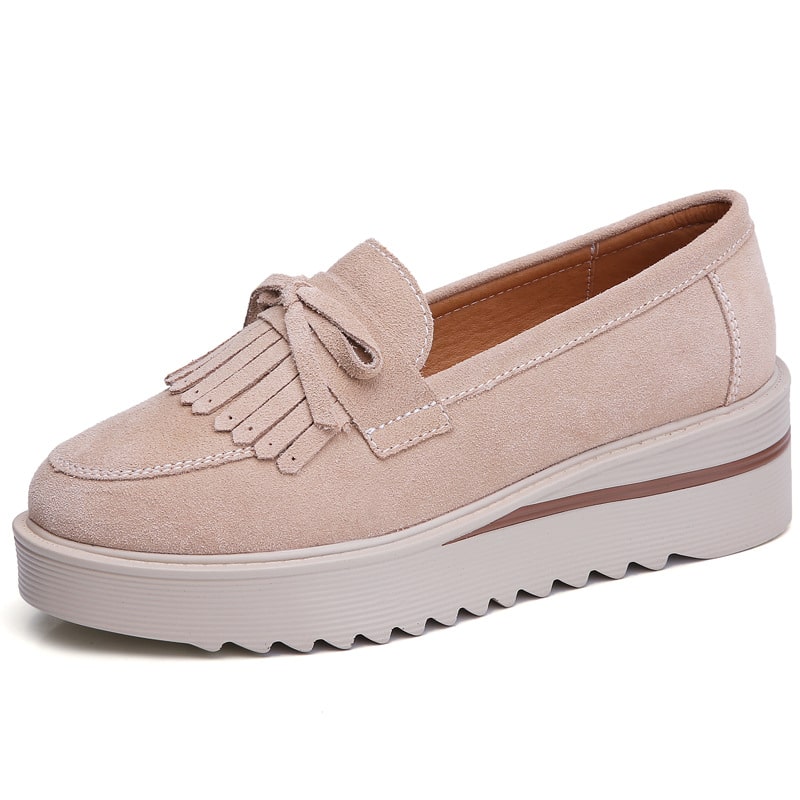 Wildleder-Loafer mit Keilabsatz-Plateau