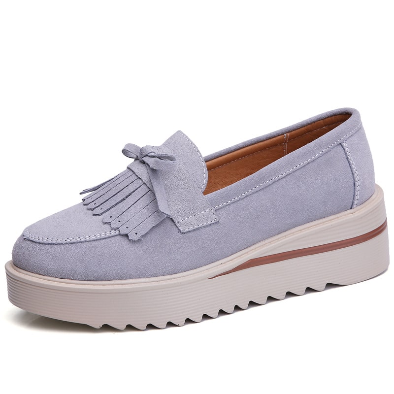 Wildleder-Loafer mit Keilabsatz-Plateau
