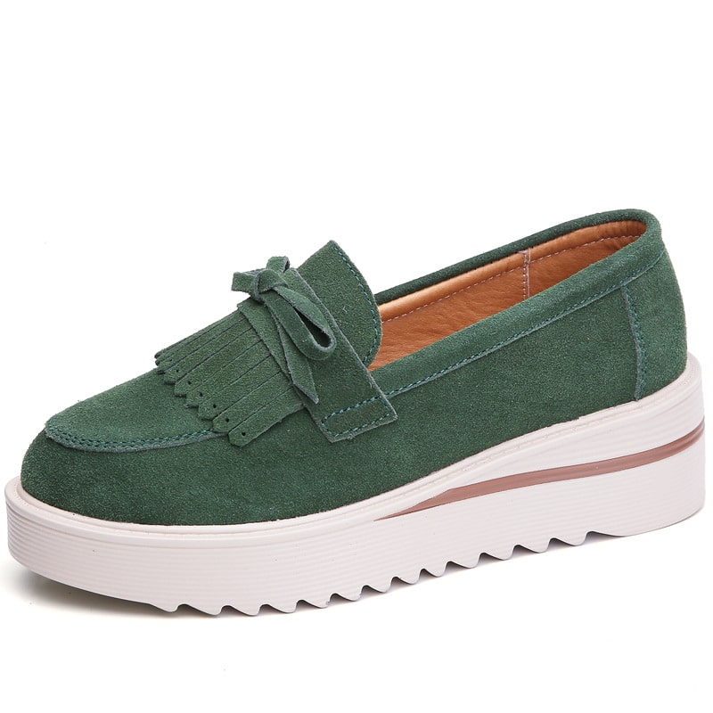 Wildleder-Loafer mit Keilabsatz-Plateau