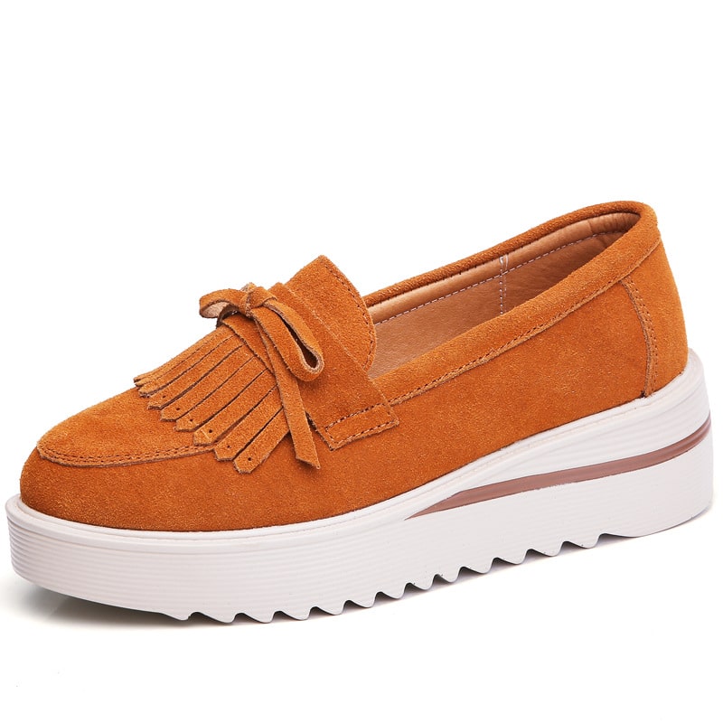 Wildleder-Loafer mit Keilabsatz-Plateau