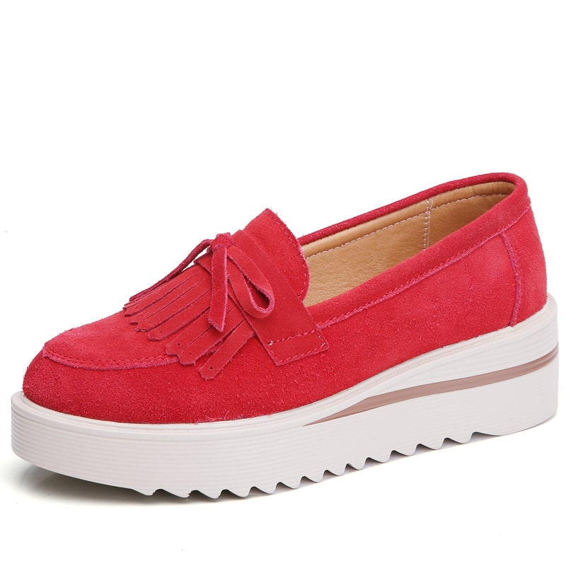 Wildleder-Loafer mit Keilabsatz-Plateau