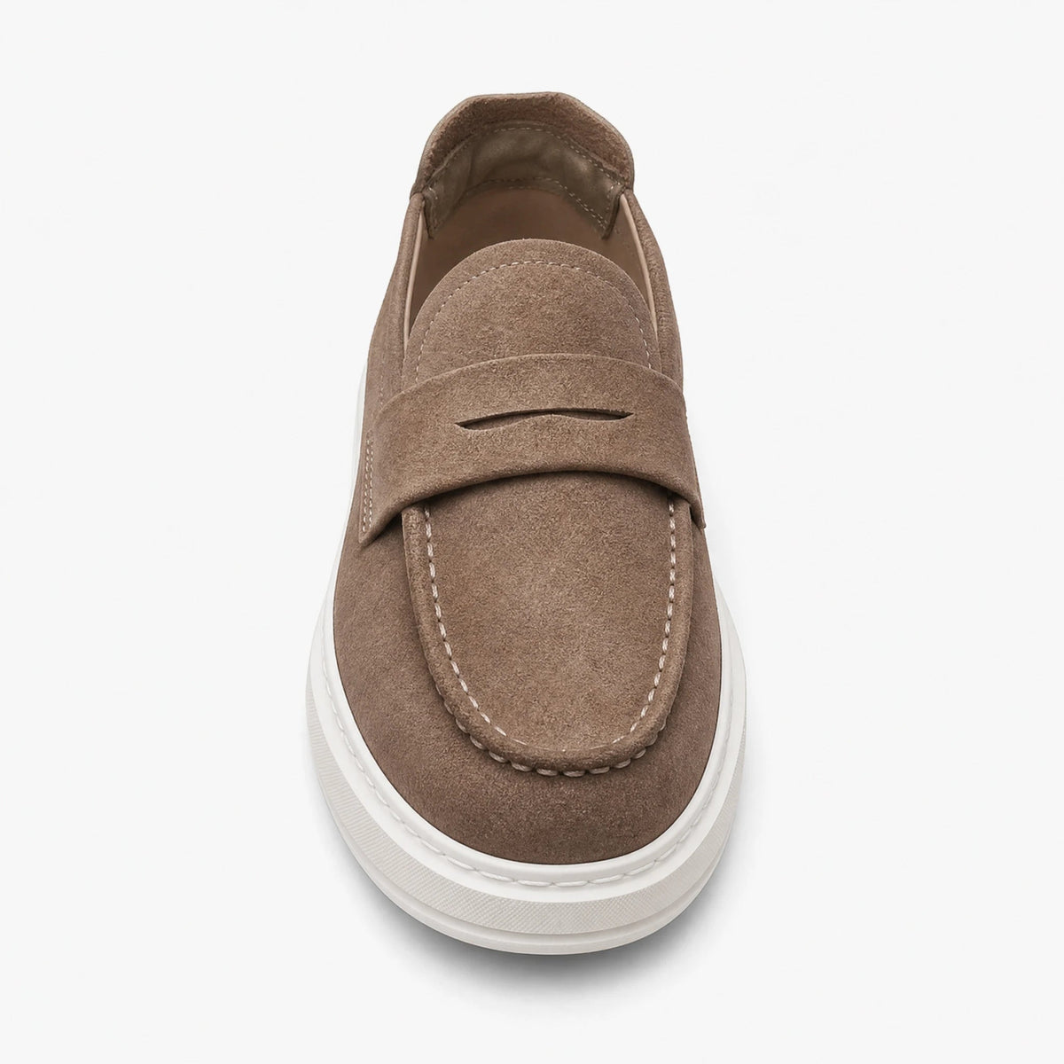 Mokassins mit dicker weißer Sohle und Spange in Taupe