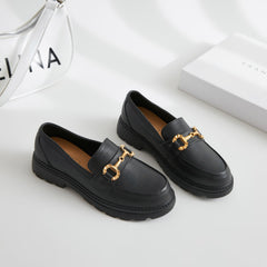 Damen-Loafer mit goldener Kette, Schwarz