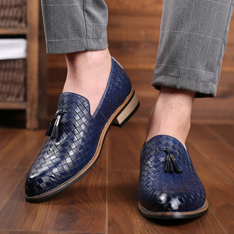 Quasten-Loafer aus Leder mit Flechtoptik