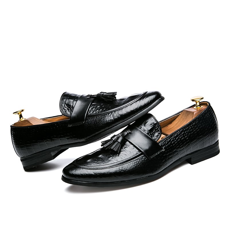 Loafer mit Quasten in Krokodilleder-Optik