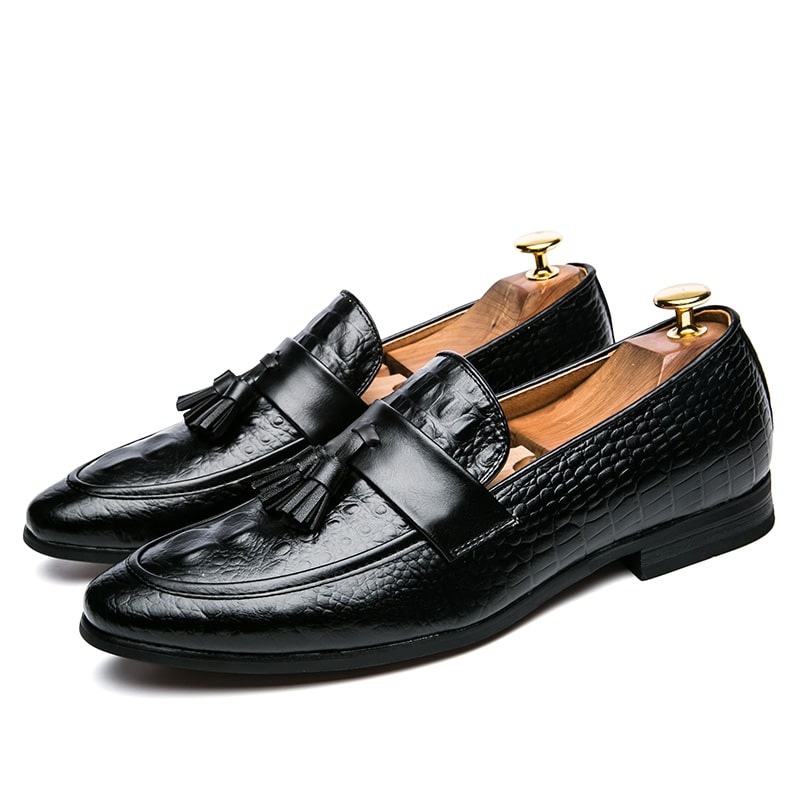Loafer mit Quasten in Krokodilleder-Optik