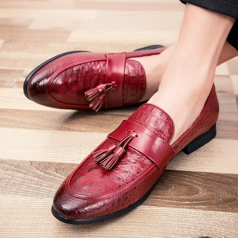 Loafer mit Quasten in Krokodilleder-Optik