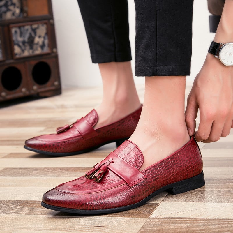 Loafer mit Quasten in Krokodilleder-Optik