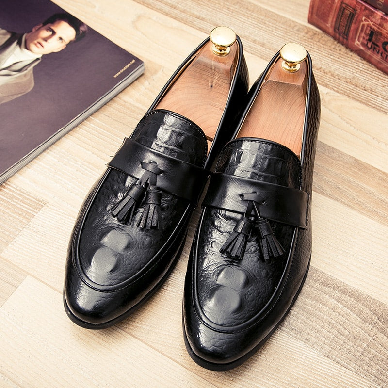 Loafer mit Quasten in Krokodilleder-Optik