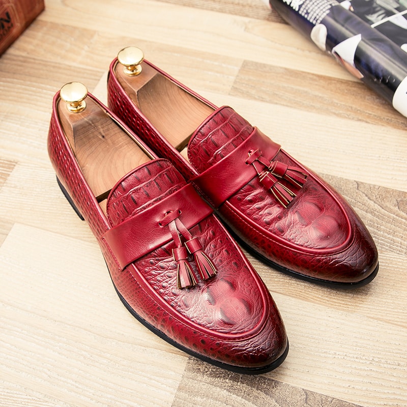 Loafer mit Quasten in Krokodilleder-Optik