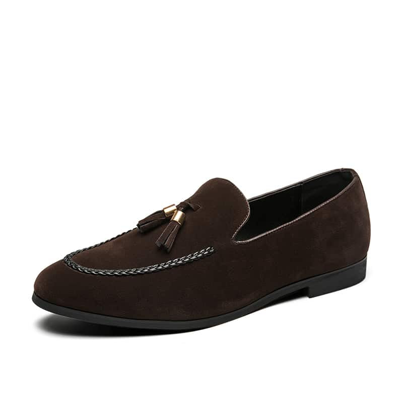 Loafer in Wildleder-Optik mit Quasten und Zierzopf