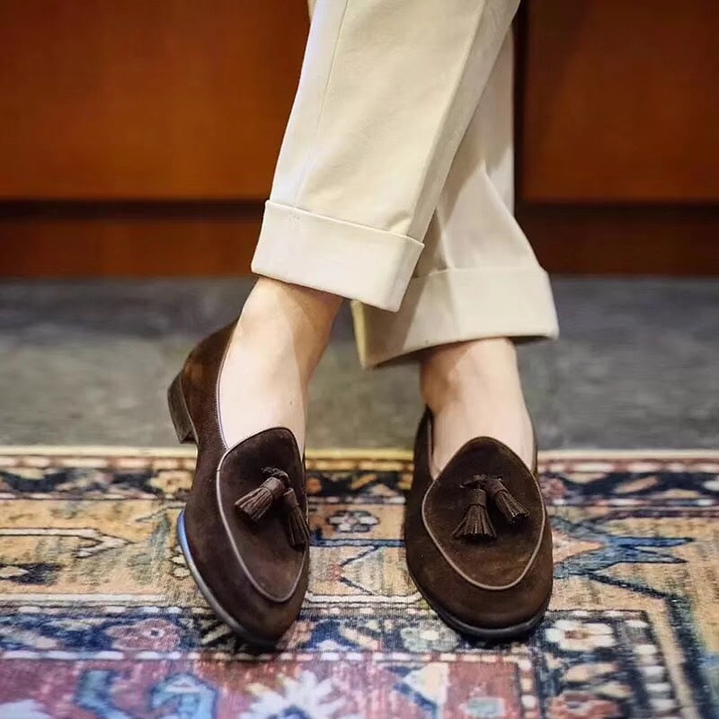 Herren-Loafer mit Quasten aus echtem Wildleder