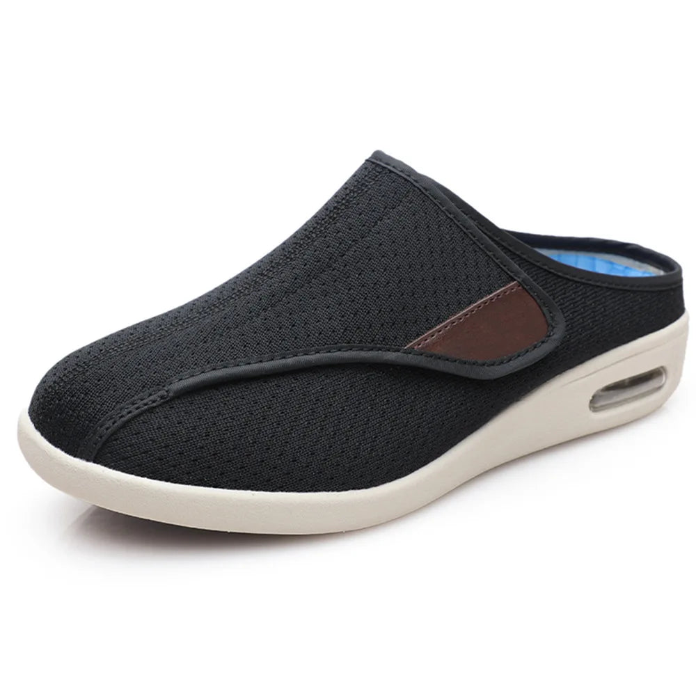 Orthopädische Mules mit Klettverschluss aus atmungsaktivem Mesh in Beige