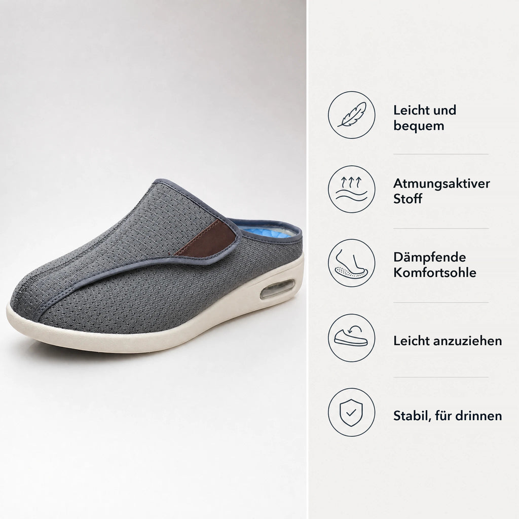 Orthopädische Mules mit Klettverschluss aus atmungsaktivem Mesh, Seitenansicht