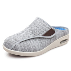 Orthopädische Mules mit Klettverschluss aus meliertem Mesh, Hellgrau
