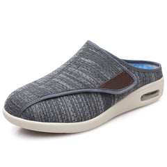 Orthopädische Mules mit Klettverschluss aus meliertem Mesh, Dunkelgrau
