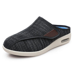 Orthopädische Mules mit Klettverschluss aus meliertem Mesh, Schwarz