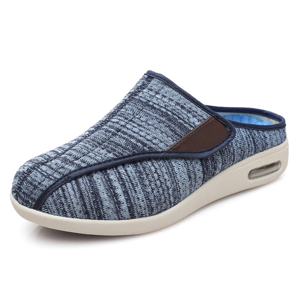 Orthopädische Mules mit Klettverschluss aus meliertem Mesh, Ansicht von vorne