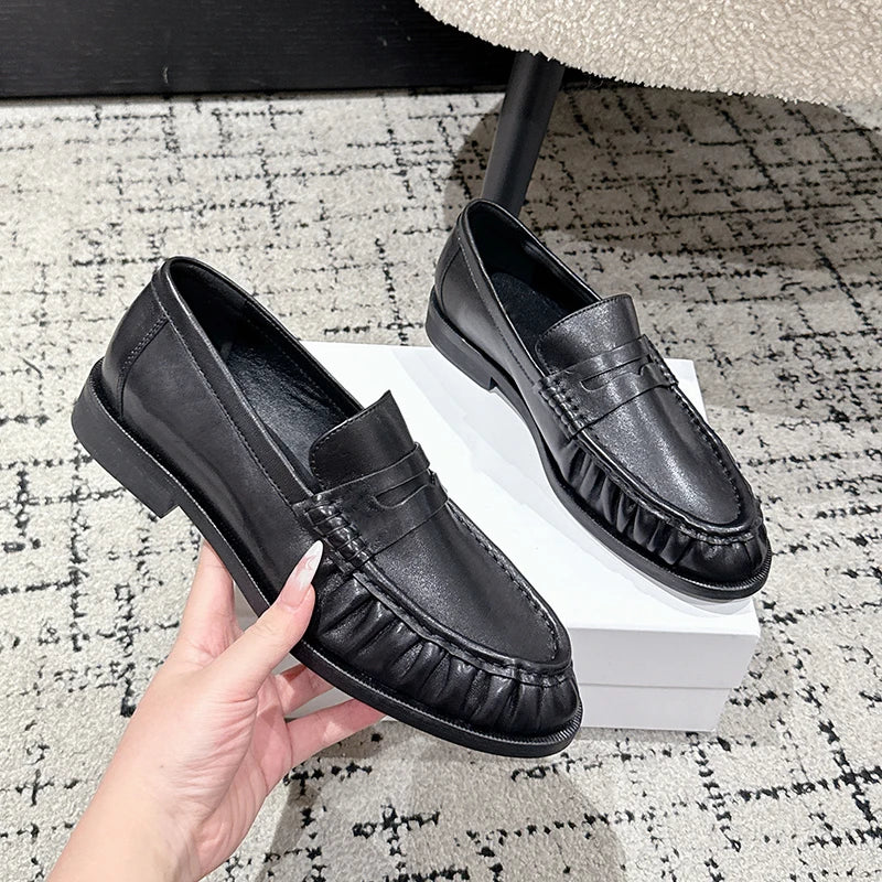 Penny Loafer Damen glatte Lederoptik in Braun, Draufsicht
