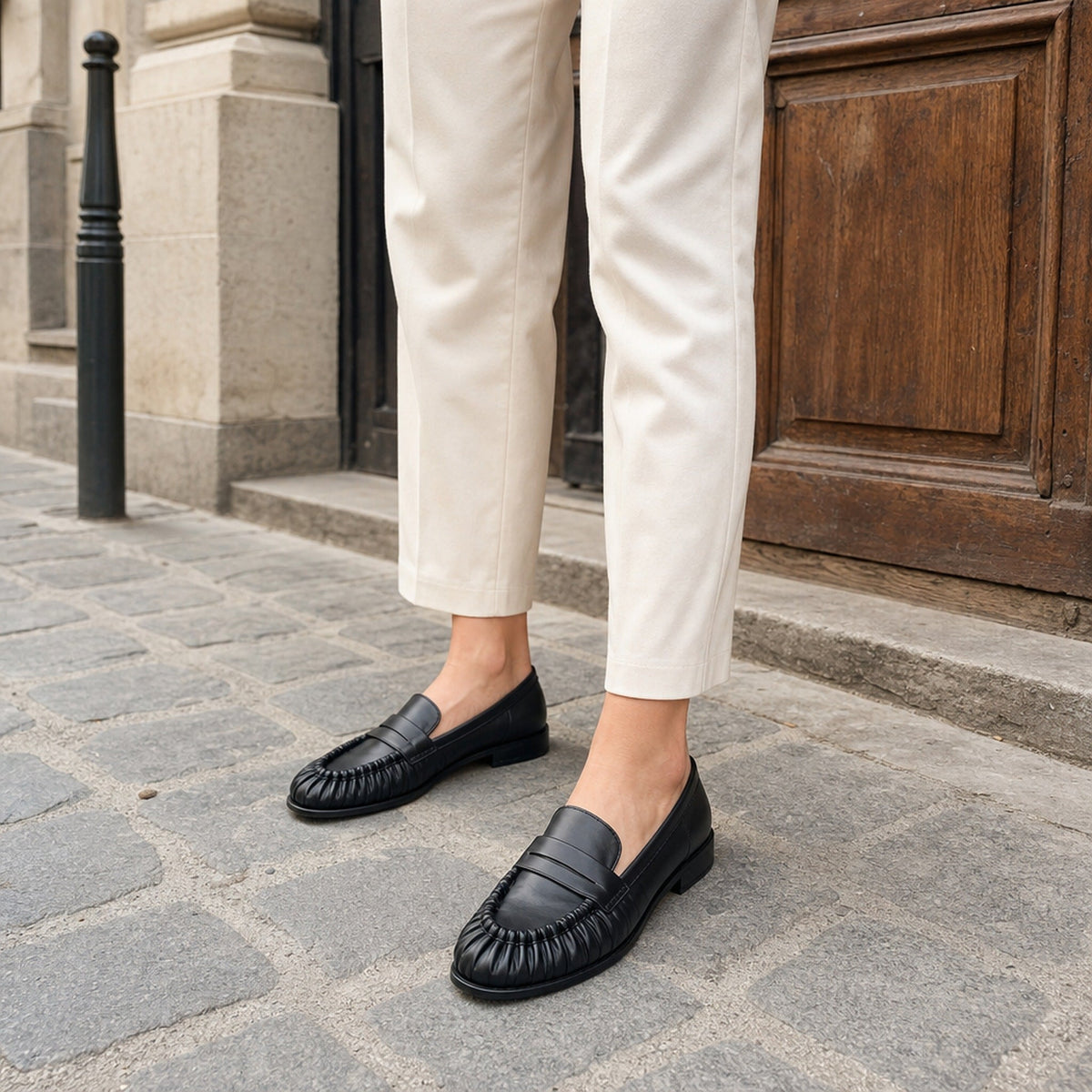 Penny Loafer Damen glatte Lederoptik in Schokolade, Rückansicht Bild