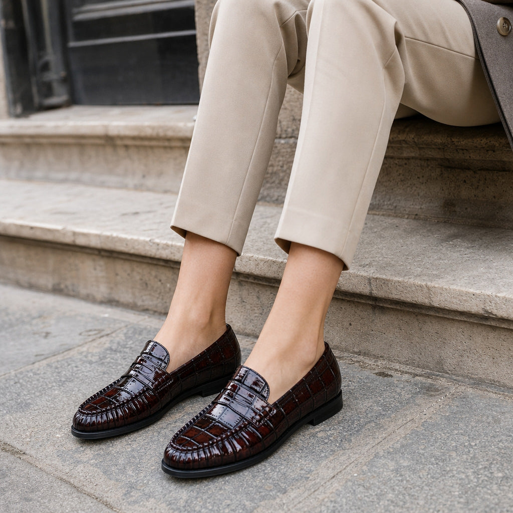 Penny Loafer Damen Kroko-Optik in Schwarz Kroko-Optik, Draufsicht