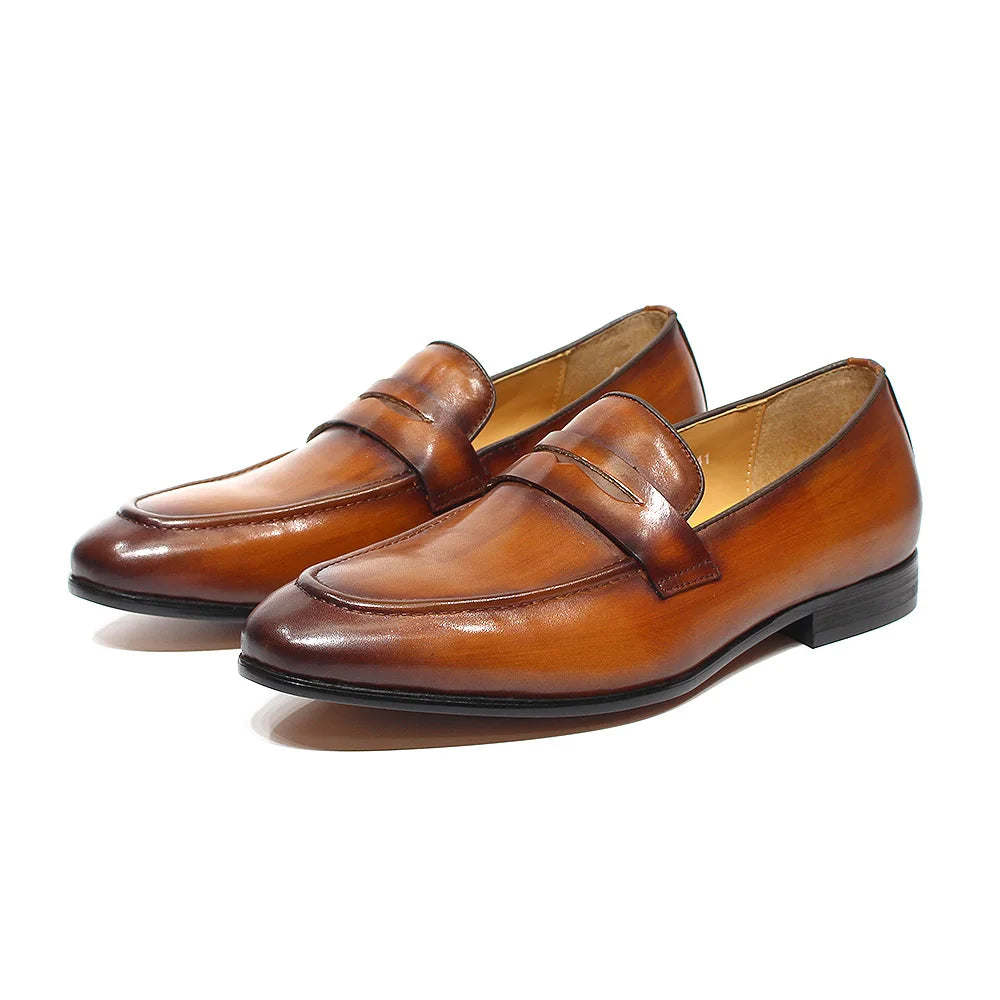 Penny Loafer Herren handpatiniertes Leder in Cognac, Seitenansicht