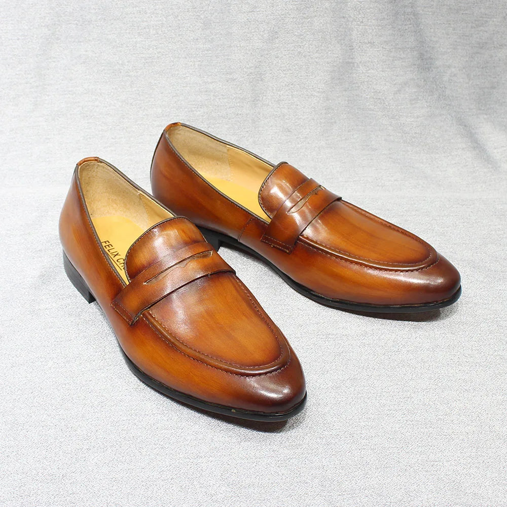 Penny Loafer Herren handpatiniertes Leder in Dunkelbraun, Draufsicht