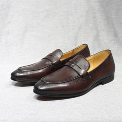 Penny Loafer Herren aus handpatiniertem Leder, Dunkelbraun