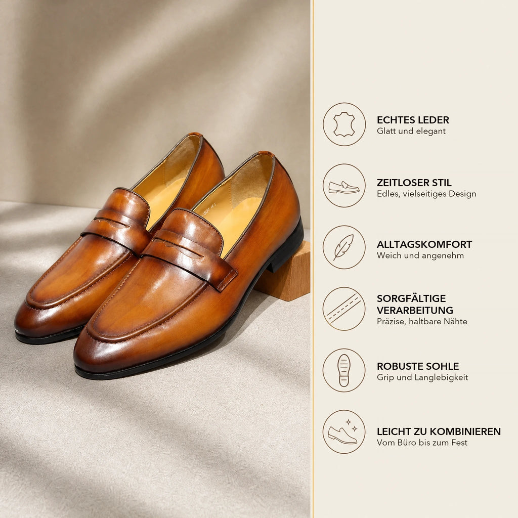 Penny Loafer Herren handpatiniertes Leder in Cognac, Rückansicht
