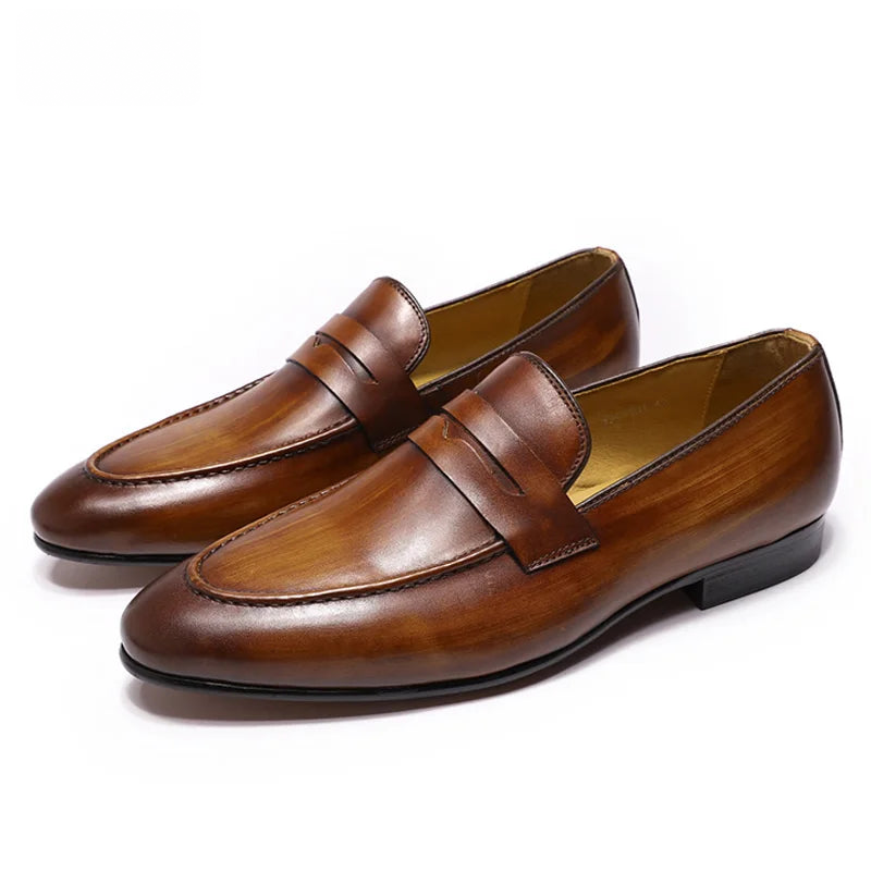Penny Loafer für Herren aus Leder mit Patina in Dunkelbraun, Ansicht 3