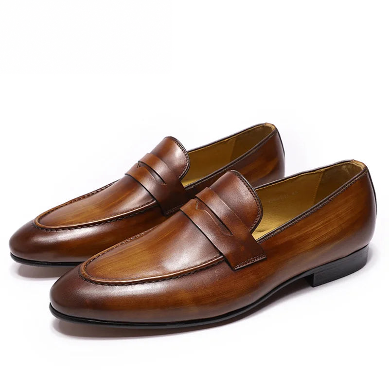 Penny Loafer für Herren aus Leder mit Patina in Schwarz, Ansicht 4