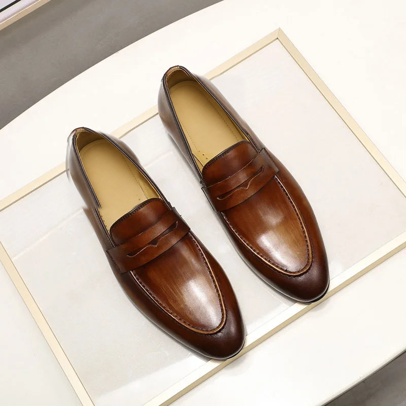 Penny Loafer für Herren aus Leder mit Patina in Dunkelbraun, Ansicht 6