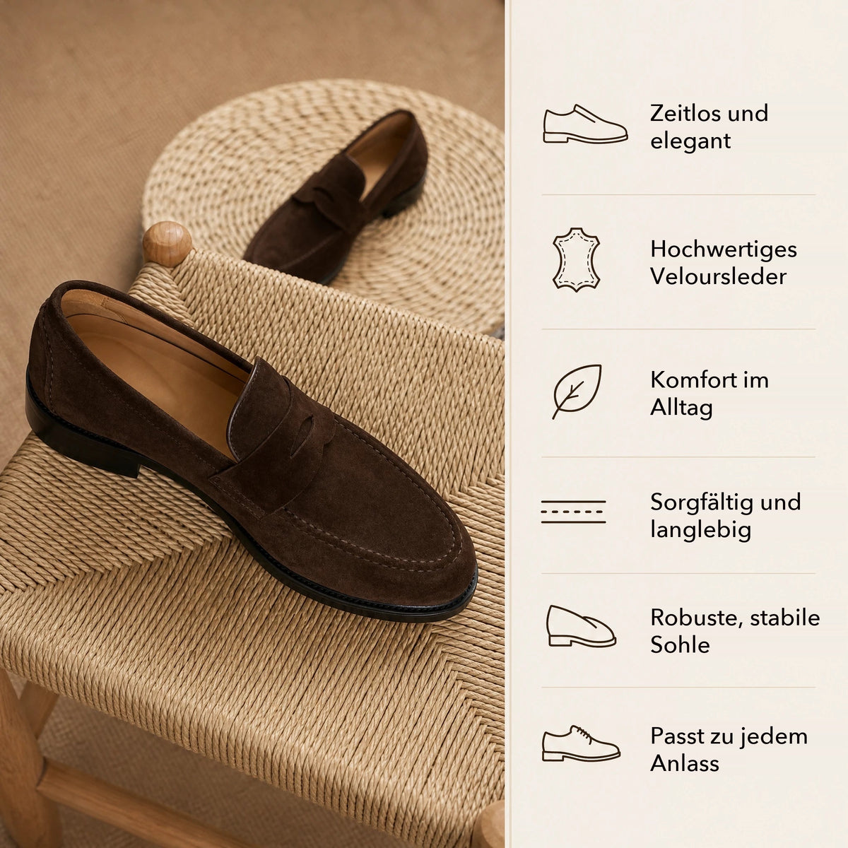 Penny Loafer Herren Wildleder in Schwarz, Draufsicht Bild