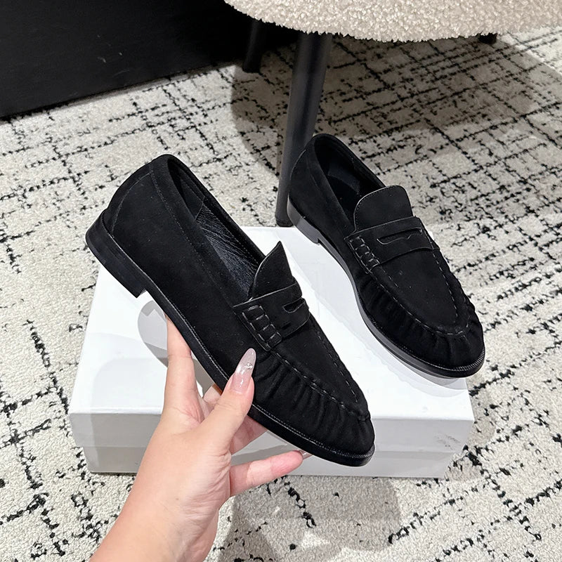 Penny Loafer Mule Damen Wildleder-Optik in Schwarz, Gesamtansicht