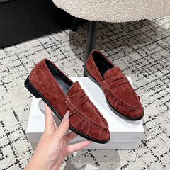Penny Loafer Mule Damen in Wildleder-Optik, Trendfarben, Ziegelrot
